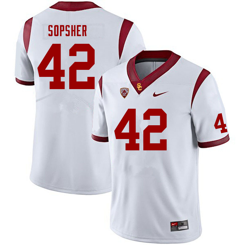 Men #42 Ishmael Sopsher USC Trojans College Football Jerseys Sale-White - Click Image to Close
